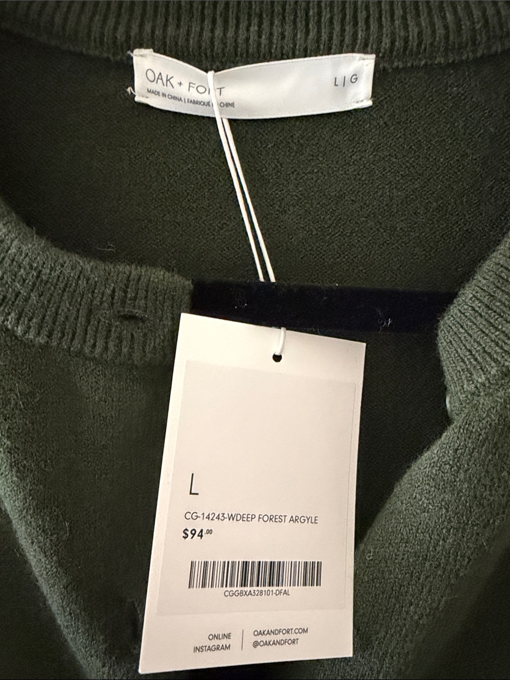 OAK + FORT Olive Green Argyle Knit Cardigan with Black Diamonds - Picture 3 of 3